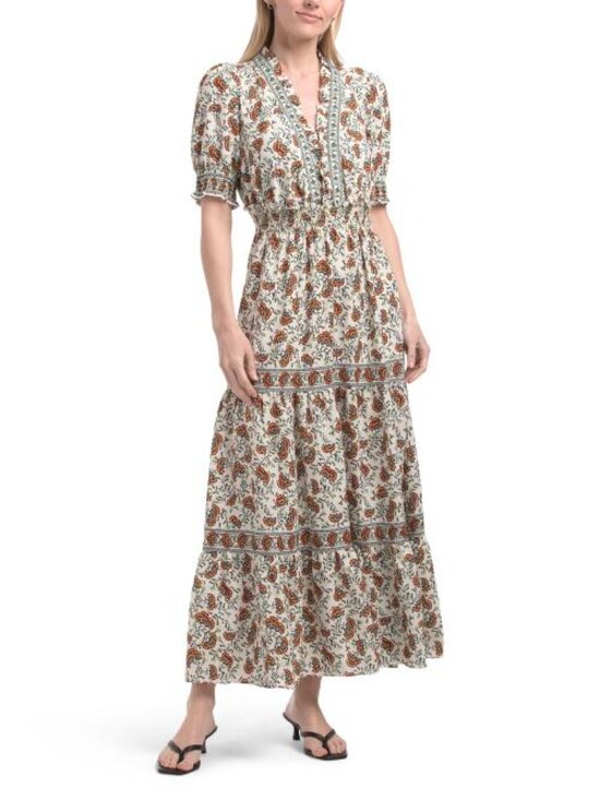 Max Studio Dresses & Skirts - MAX STUDIO Short Sleeve Ruffle Neck Tiered Maxi Dress
